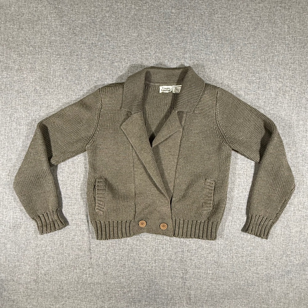 VTG Country Suburbans Knit Bomber Cardigan Sweater Womens L Brown Wool Blend